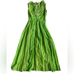 1960s vintage Miss Elliette polka dot Green Ruffle Neck maxi dress